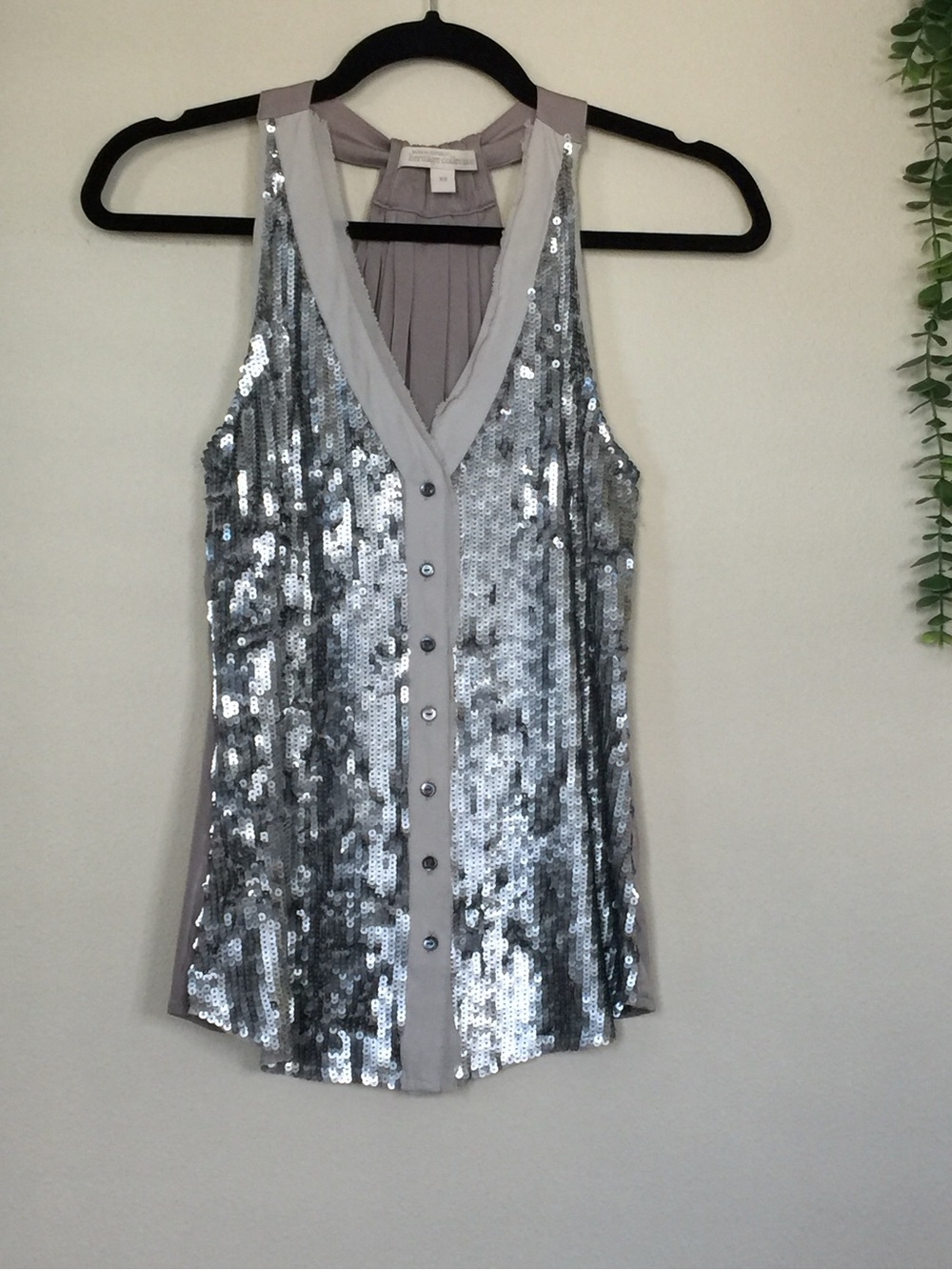 Banana Republic Silver Sequin Button-Front Camisole